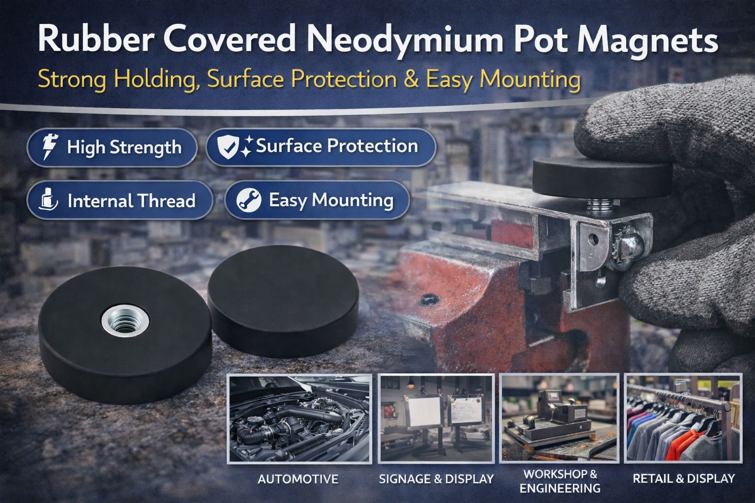 Rubber Covered Neodymium Pot Magnets with Internal Thread: Strong Holding Without Surface Damage
