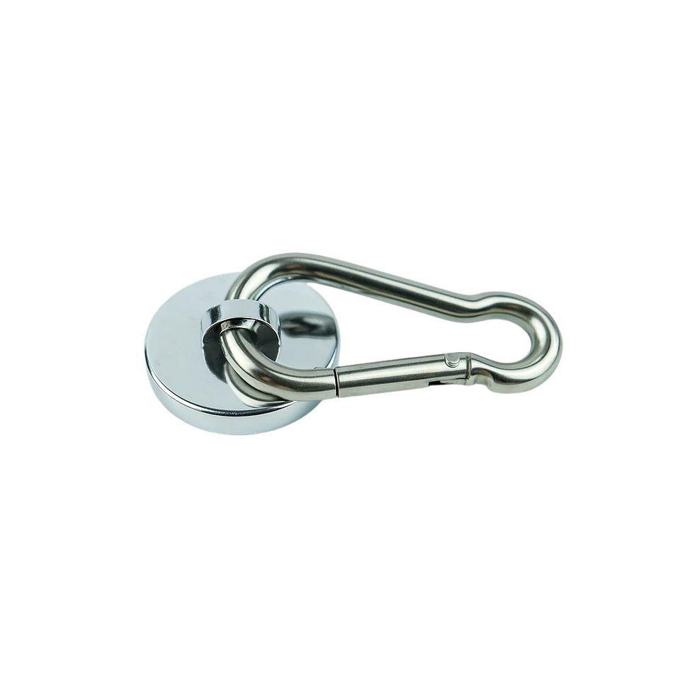 Neodymium Shallow Pots with Spring Closure Carabiner Hook , , Eclipse Magnetics Ltd