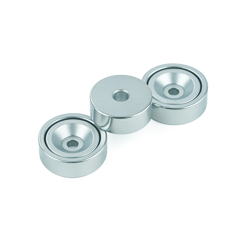 Neodymium Shallow Pot Magnets with Countersunk Hole , 20mm Magnet , Eclipse Magnetics Ltd