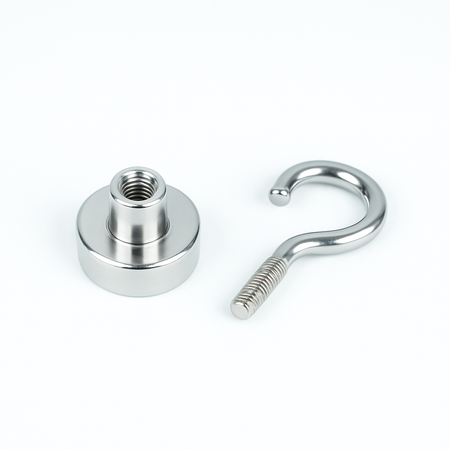 Neodymium Shallow Pot Magnets With Hook , 10mm Magnet , Eclipse Magnetics Ltd