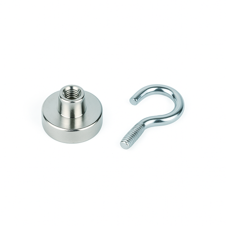 Neodymium Shallow Pot Magnets With Hook , 13mm Magnet , Eclipse Magnetics Ltd