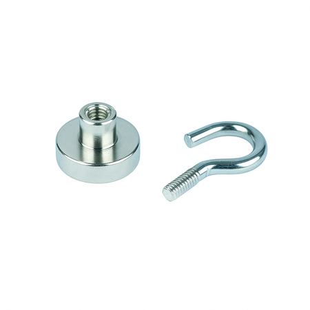 Neodymium Shallow Pot Magnets With Hook , 16mm Magnet , Eclipse Magnetics Ltd