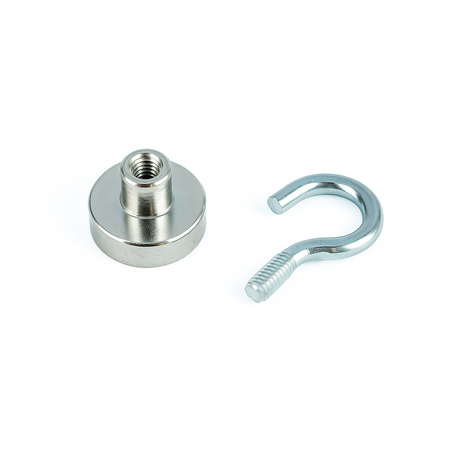 Neodymium Shallow Pot Magnets With Hook , 20mm Magnet , Eclipse Magnetics Ltd