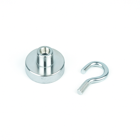 Neodymium Shallow Pot Magnets With Hook , 25mm Magnet , Eclipse Magnetics Ltd