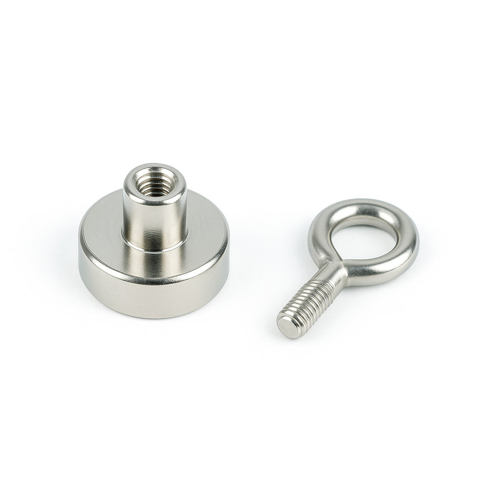 Neodymium Shallow Pot Magnets with Eyelet , 20mm Magnet , Eclipse Magnetics Ltd