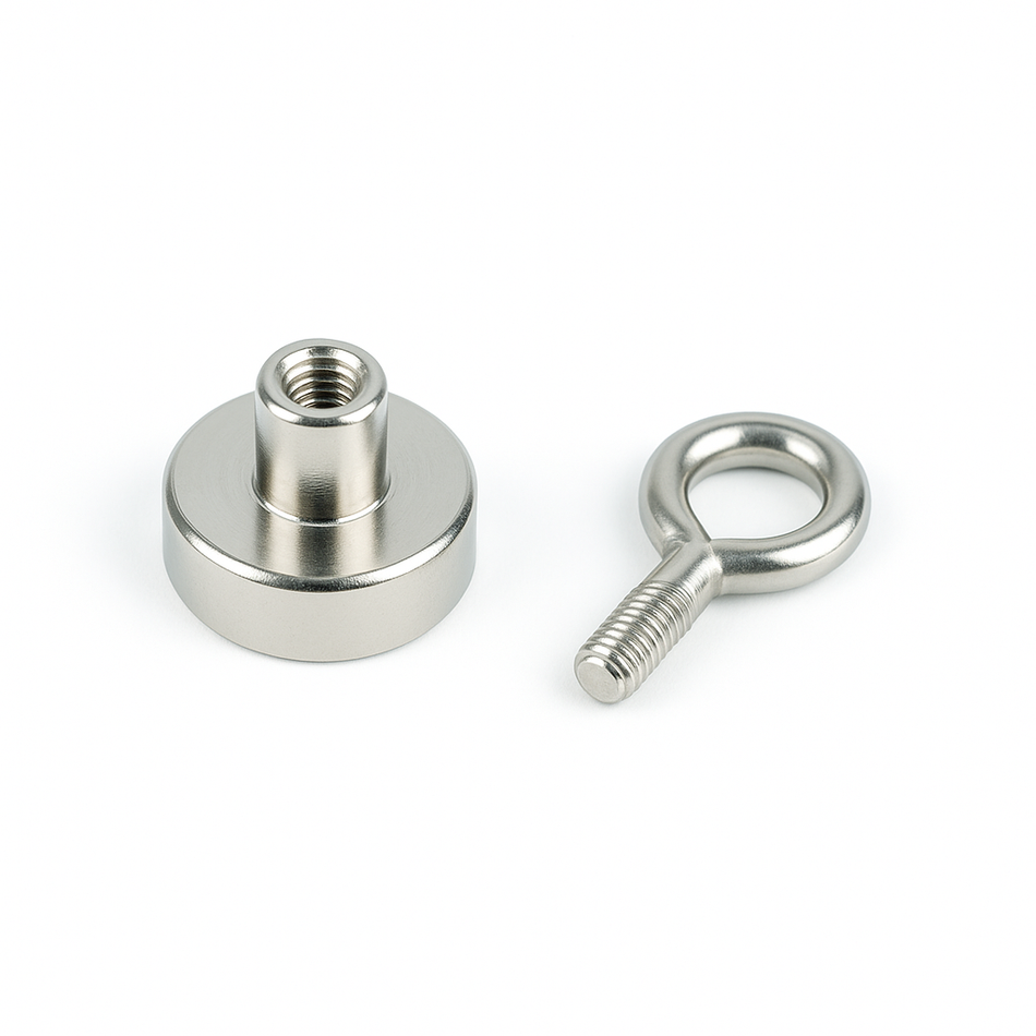Neodymium Shallow Pot Magnets with Eyelet , 20mm Magnet , Eclipse Magnetics Ltd