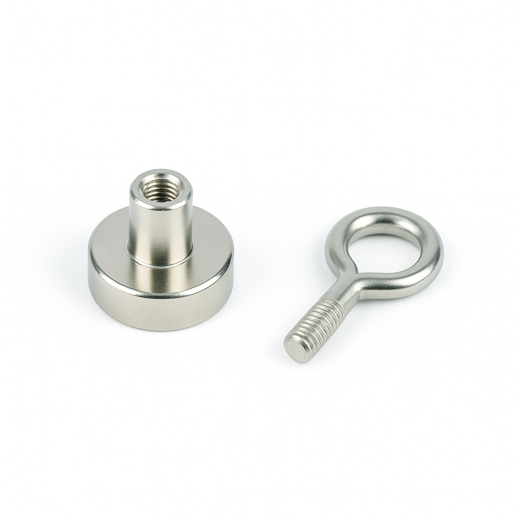 Neodymium Shallow Pot Magnets with Eyelet , 25mm Magnet , Eclipse Magnetics Ltd