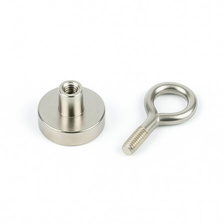 Neodymium Shallow Pot Magnets with Eyelet , 32mm Magnet , Eclipse Magnetics Ltd