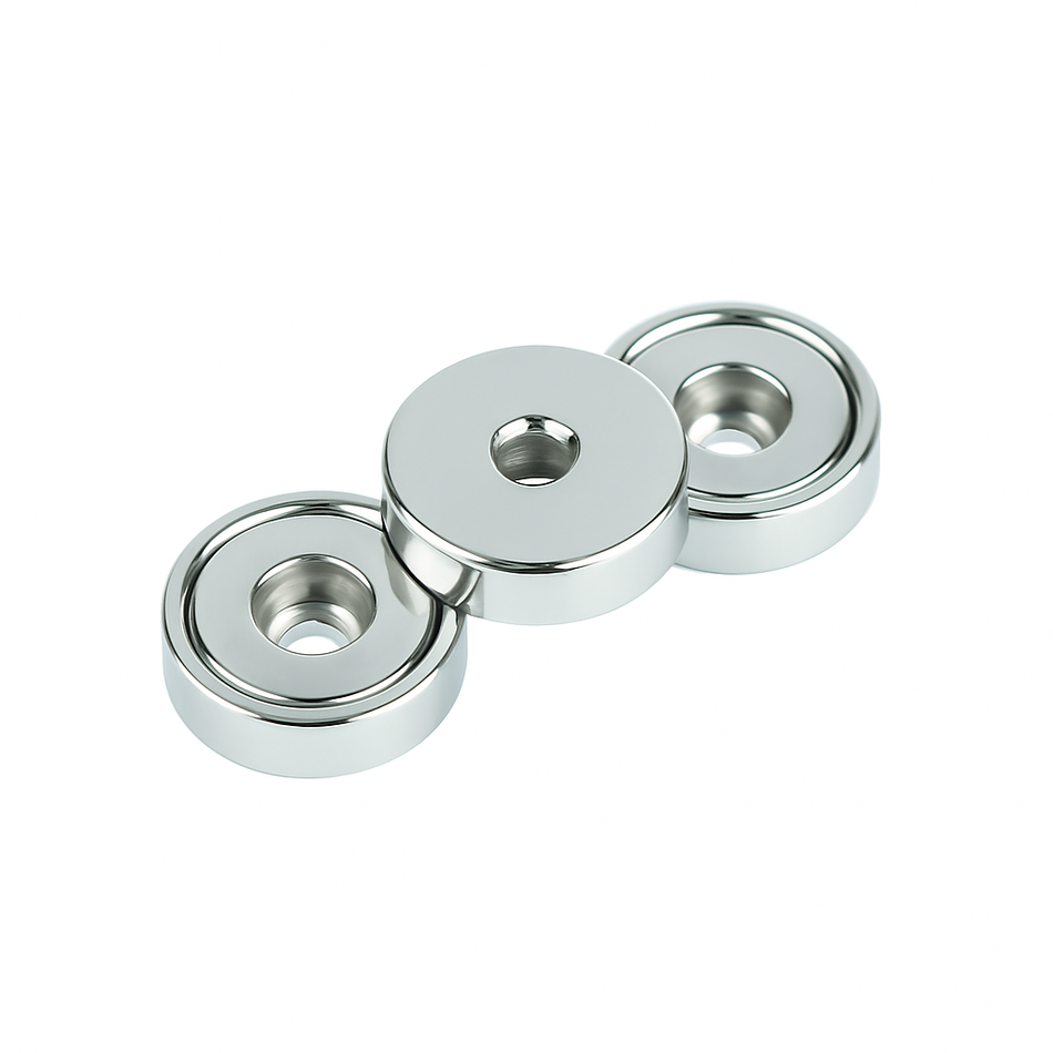 Neodymium Shallow Pot Magnets with Counterbore , 20mm Magnet , Eclipse Magnetics Ltd