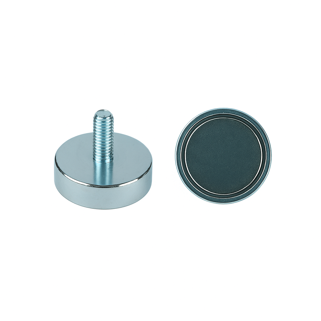 Neodymium Shallow Pot Magnets with External Thread , 16mm Magnet , Eclipse Magnetics Ltd