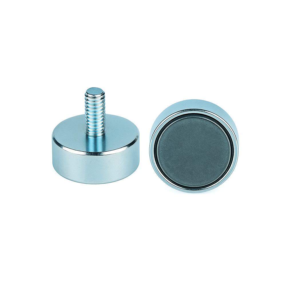 Neodymium Shallow Pot Magnets with External Thread , 20mm Magnet , Eclipse Magnetics Ltd