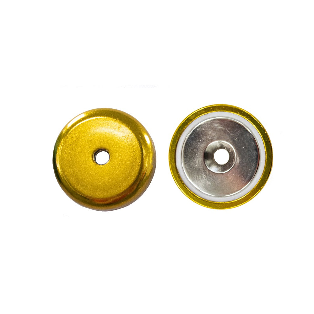 Neodymium Countersunk Pot Magnet – NdFeB Shallow Mount for Screw Fixing, Available in Various Colours and Sizes , Gold Neodymium Pot , Eclipse Magnetics Ltd