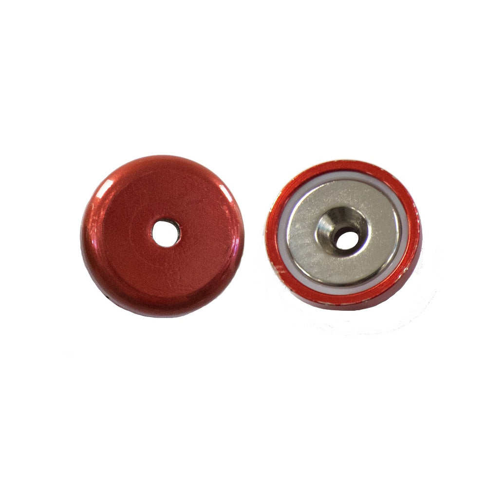 Neodymium Countersunk Pot Magnet – NdFeB Shallow Mount for Screw Fixing, Available in Various Colours and Sizes , Red Neodymium Pot , Eclipse Magnetics Ltd