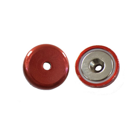 Neodymium Countersunk Pot Magnet – NdFeB Shallow Mount for Screw Fixing, Available in Various Colours and Sizes , Red Neodymium Pot , Eclipse Magnetics Ltd