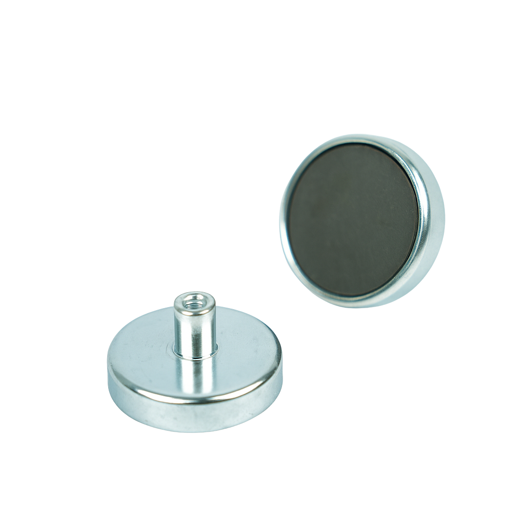 Ferrite Shallow Pot Magnets – Threaded Hole Mounting Magnets , Ø40x8mm Magnet , Eclipse Magnetics Ltd