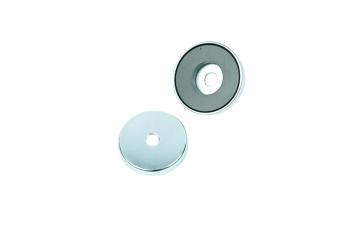 Ferrite Shallow Pot Magnets – Mounting Hole Holding Magnets , Ø50x10mm Magnet , Eclipse Magnetics Ltd