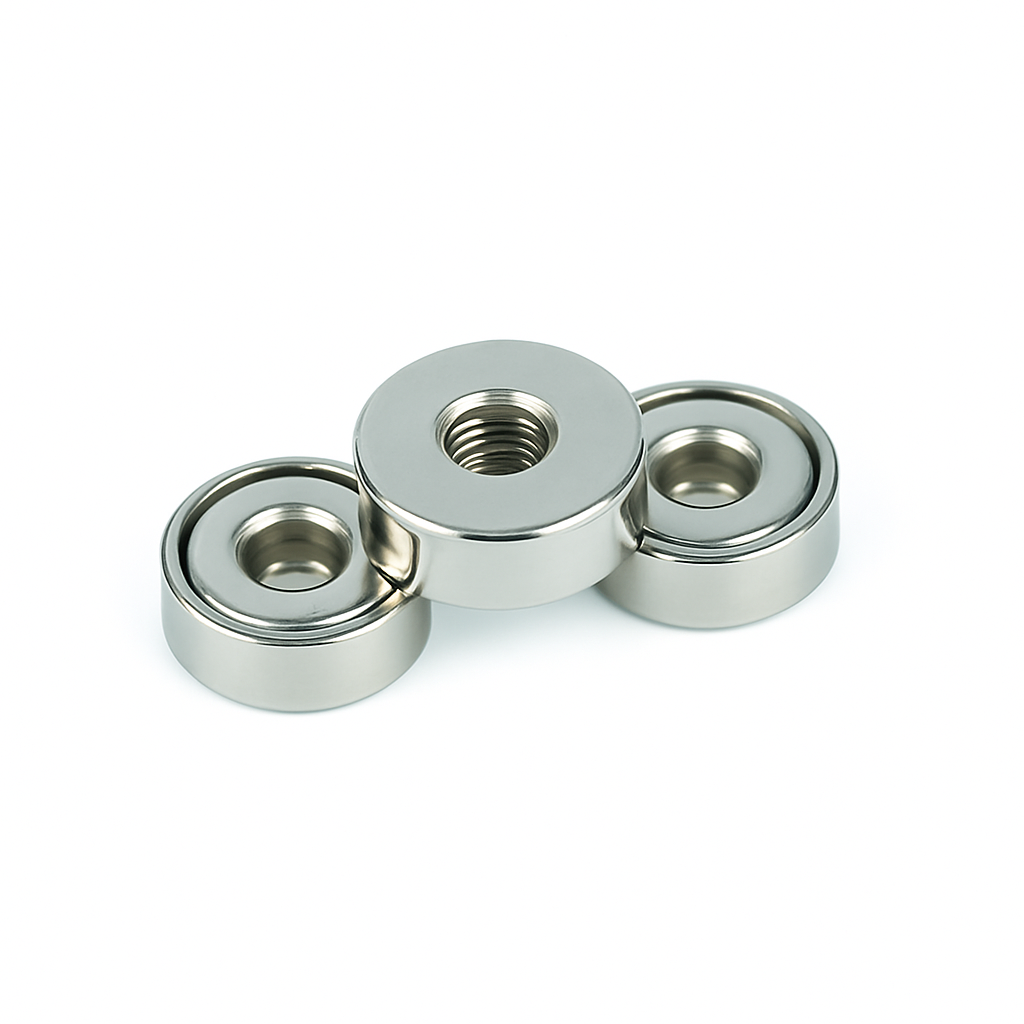Neodymium Shallow Pot Magnets with Internal Thread , 13mm Magnet , Eclipse Magnetics Ltd