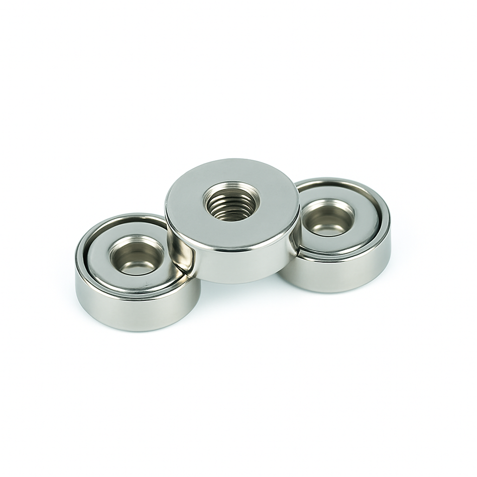 Neodymium Shallow Pot Magnets with Internal Thread , 13mm Magnet , Eclipse Magnetics Ltd