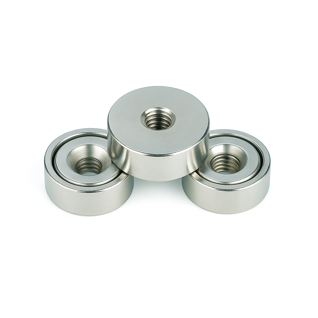 Neodymium Shallow Pot Magnets with Internal Thread , 10mm Magnet , Eclipse Magnetics Ltd