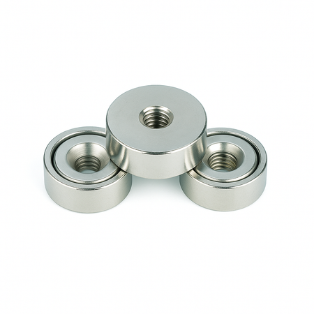 Neodymium Shallow Pot Magnets with Internal Thread , 10mm Magnet , Eclipse Magnetics Ltd