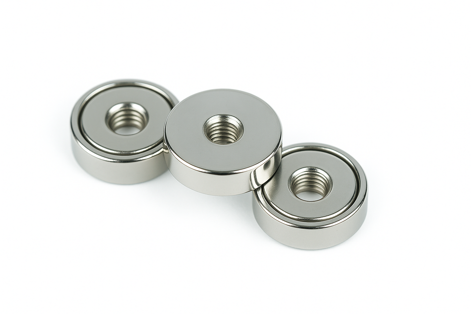 Neodymium Shallow Pot Magnets with Internal Thread , 16mm Magnet , Eclipse Magnetics Ltd