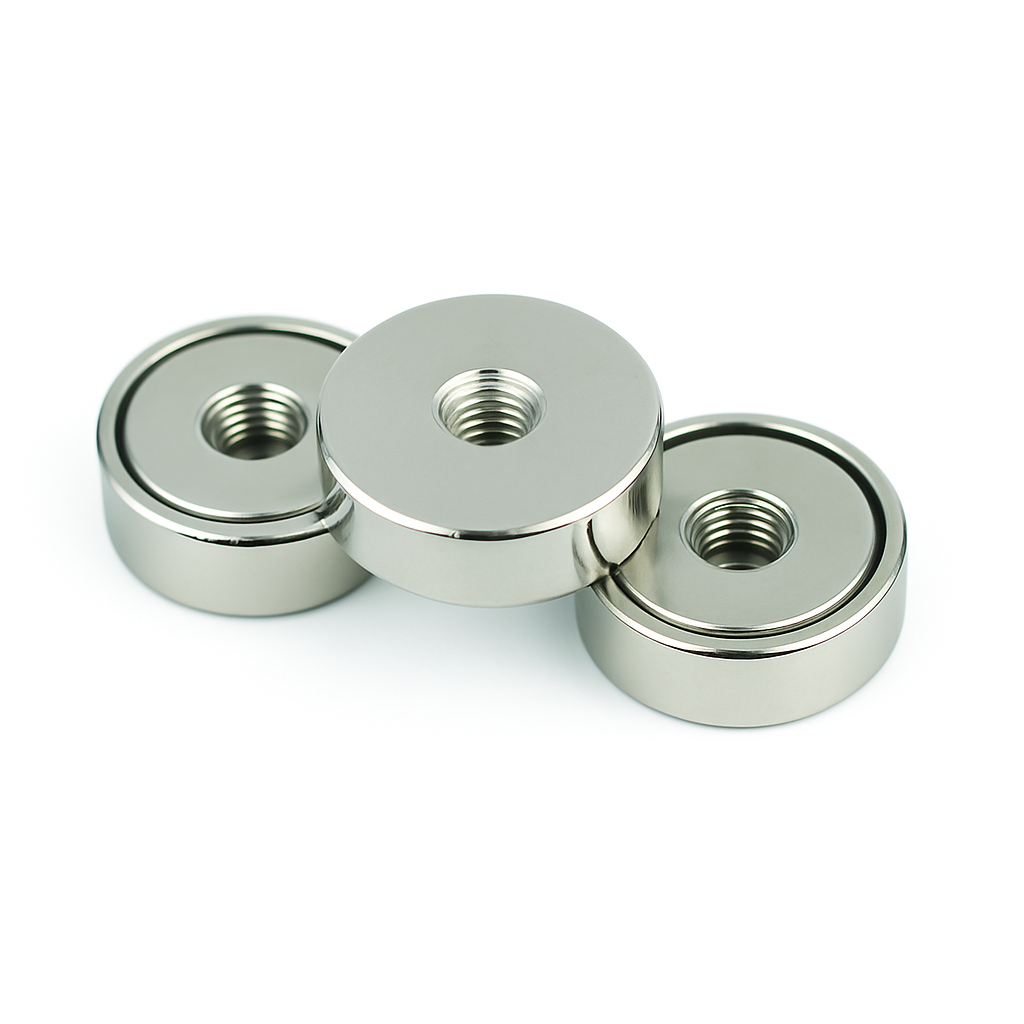 Neodymium Shallow Pot Magnets with Internal Thread , 20mm Magnet , Eclipse Magnetics Ltd