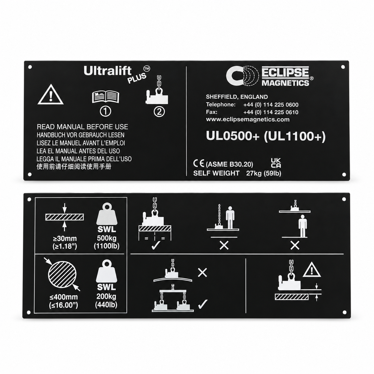 Replacement Name Plate for UL0500+ Magnetic Lifters | UL0500+/NP , , Eclipse Magnetics Ltd