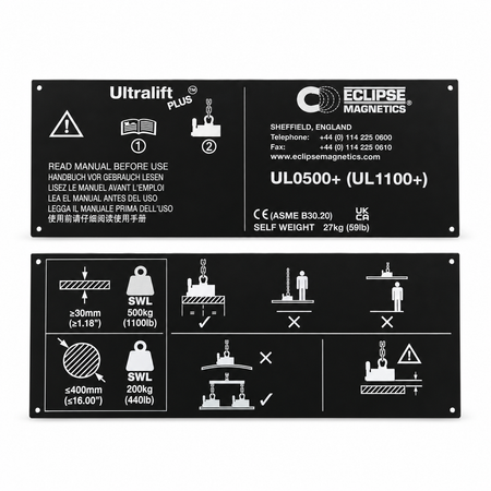 Replacement Name Plate for UL0500+ Magnetic Lifters | UL0500+/NP , , Eclipse Magnetics Ltd