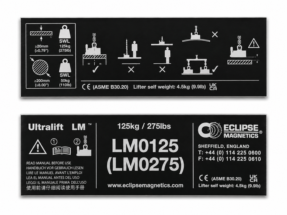 LM0125 Magnetic Lifter Name Plate – LM0125/NP , , Eclipse Magnetics Ltd