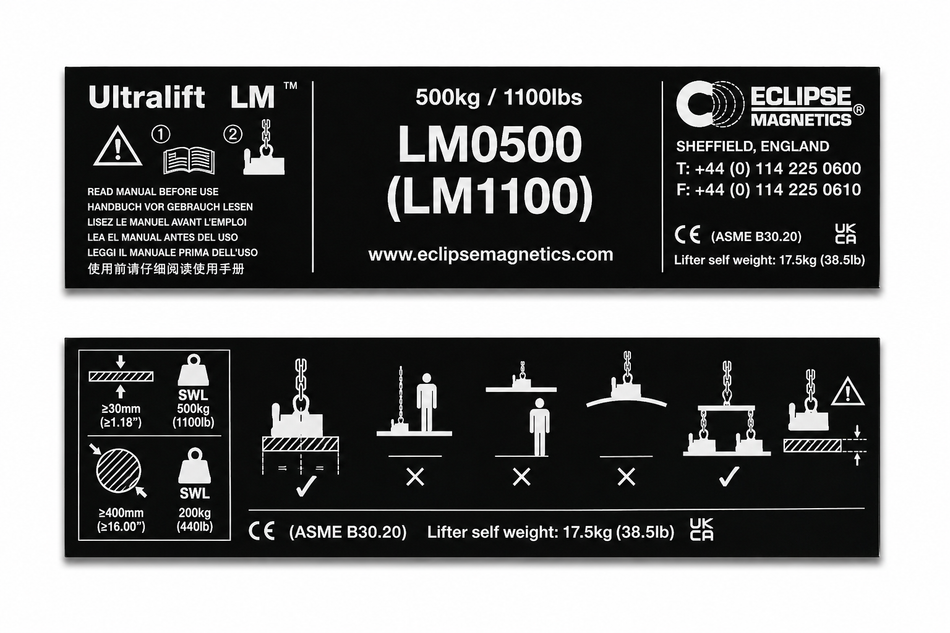 LM0500 Magnetic Lifter Name Plate – LM0500/NP , , Eclipse Magnetics Ltd
