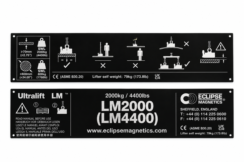 LM2000 Magnetic Lifter Name Plate – LM2000/NP , , Eclipse Magnetics Ltd