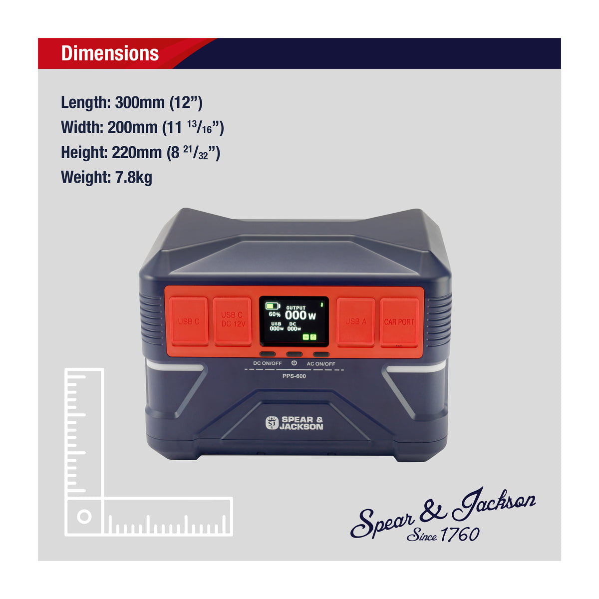 Spear & Jackson 600W Portable Power Station | 576Wh LiFePO4 | SJPPS600 , , Spear & Jackson