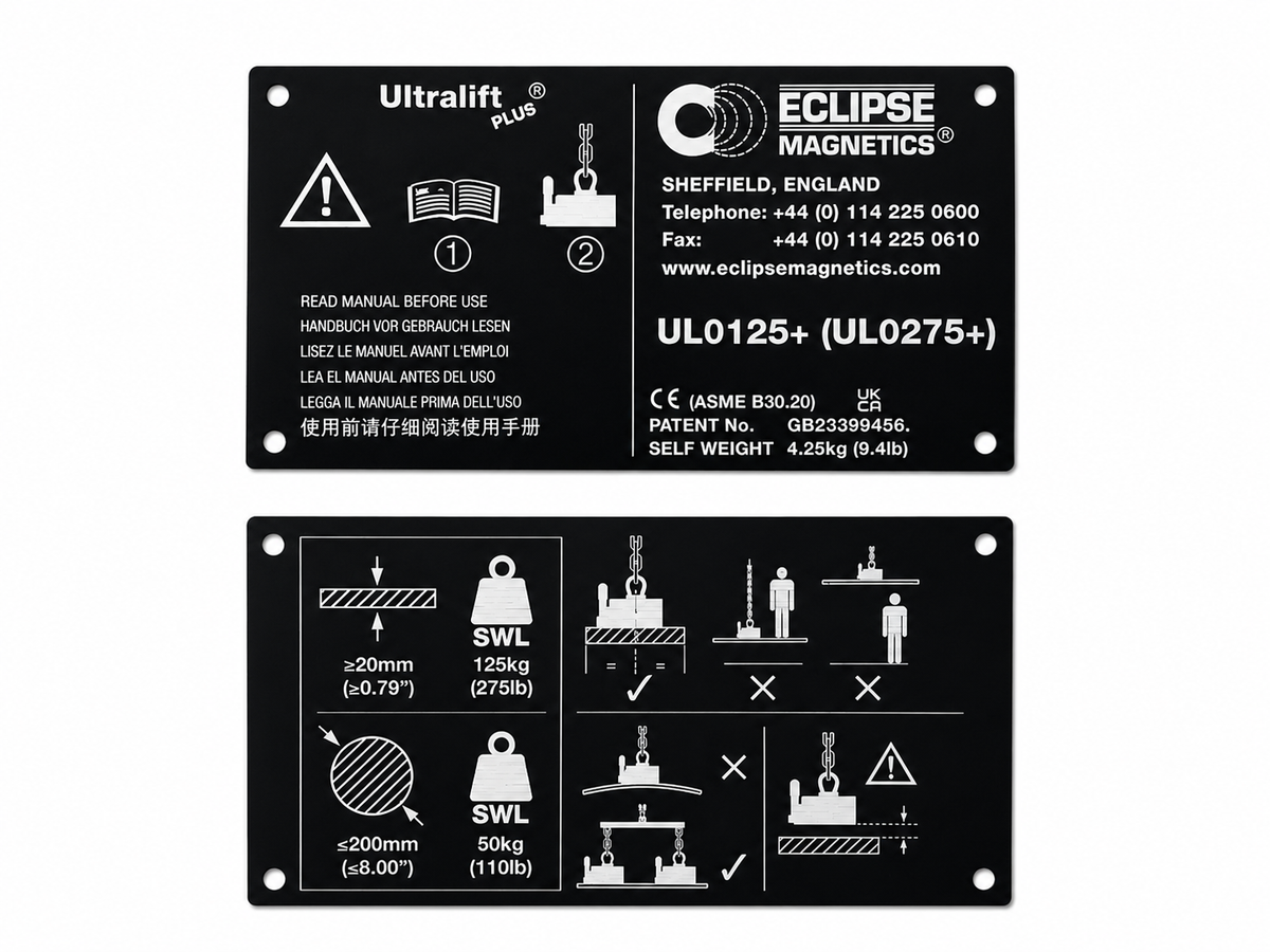 UL0125+ Magnetic Lifter Name Plate & Side Plates – UL0125+/NP , , Eclipse Magnetics Ltd