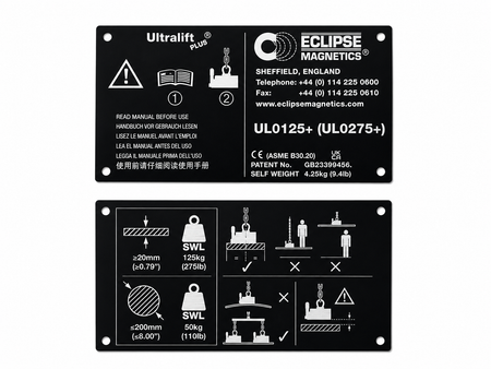 UL0125+ Magnetic Lifter Name Plate & Side Plates – UL0125+/NP , , Eclipse Magnetics Ltd