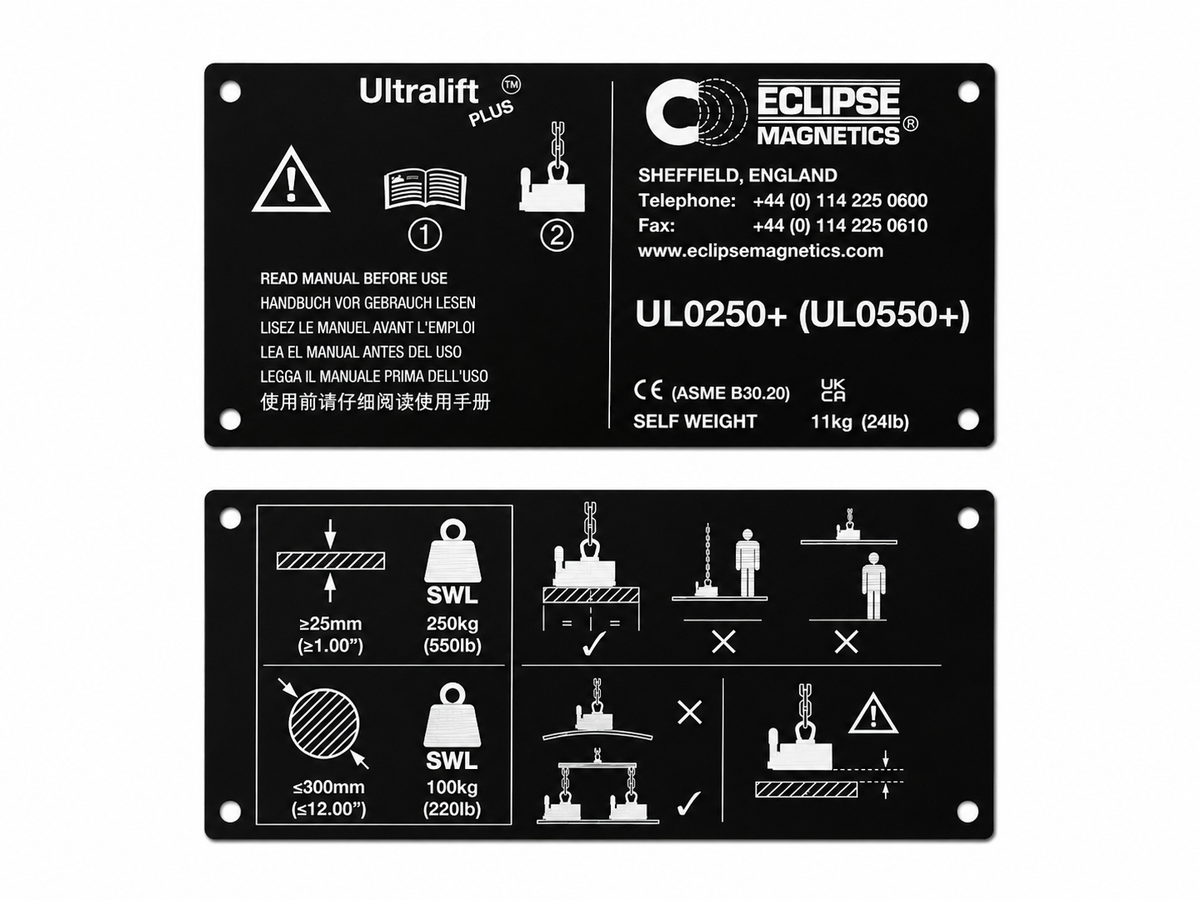 UL0250+ Magnetic Lifter Name Plate & Side Plates – UL0250+/NP , , Eclipse Magnetics Ltd