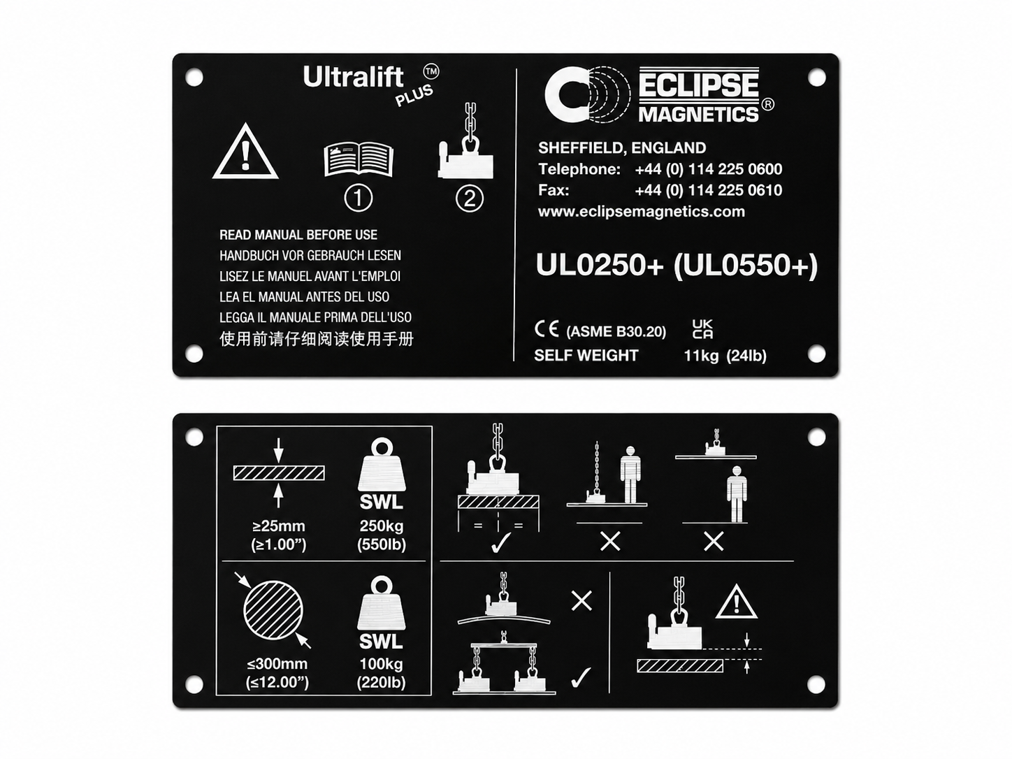 UL0250+ Magnetic Lifter Name Plate & Side Plates – UL0250+/NP , , Eclipse Magnetics Ltd