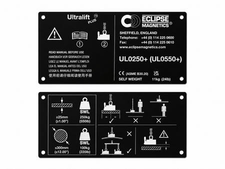 UL0250+ Magnetic Lifter Name Plate & Side Plates – UL0250+/NP , , Eclipse Magnetics Ltd