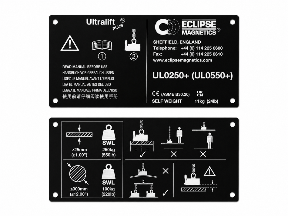 UL0250+ Magnetic Lifter Name Plate & Side Plates – UL0250+/NP , , Eclipse Magnetics Ltd