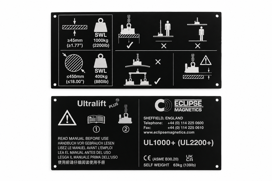UL0125+ Magnetic Lifter Name Plate & Side Plates – UL1000+/NP , , Eclipse Magnetics Ltd