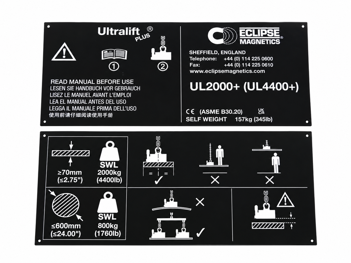 Replacement Name Plate for UL2000+ Magnetic Lifters | UL2000+/NP , , Eclipse Magnetics Ltd
