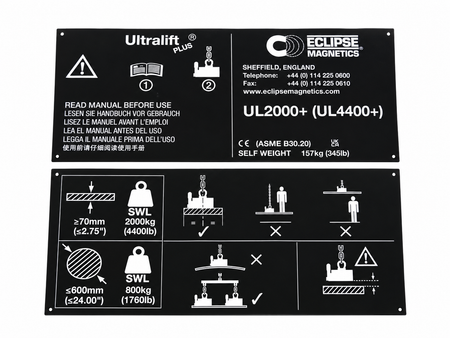 Replacement Name Plate for UL2000+ Magnetic Lifters | UL2000+/NP , , Eclipse Magnetics Ltd