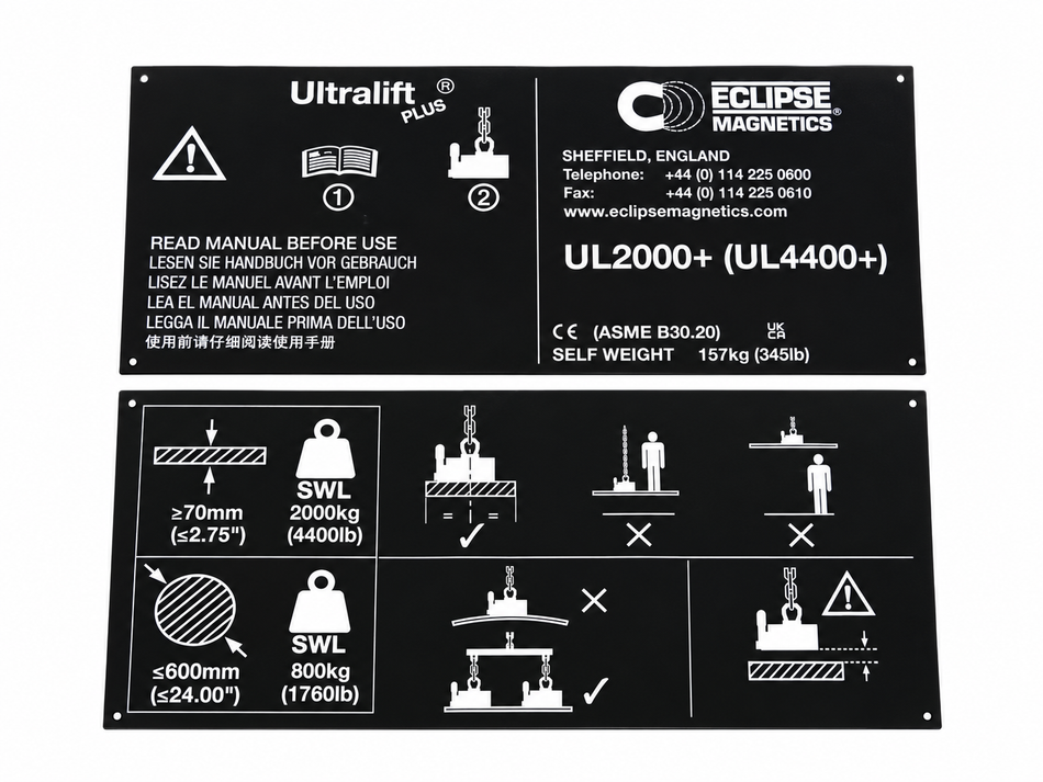 Replacement Name Plate for UL2000+ Magnetic Lifters | UL2000+/NP , , Eclipse Magnetics Ltd