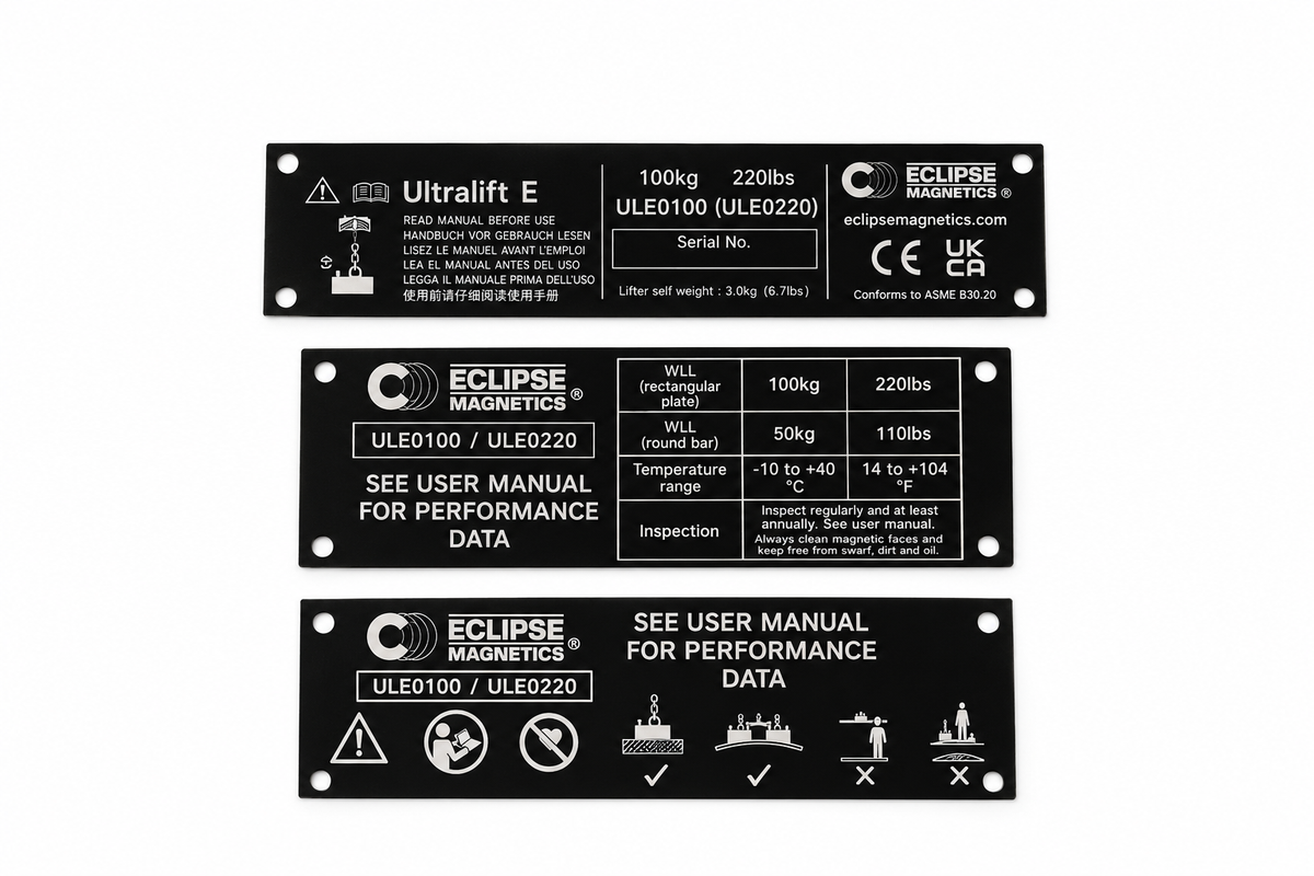 Replacement Name Plate for ULE0100 Magnetic Lifters | ULE0100/NP , , Eclipse Magnetics Ltd