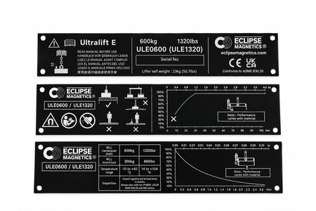 Replacement Name Plates for ULE0600 Magnetic Lifters | ULE0600/NP , , Eclipse Magnetics Ltd