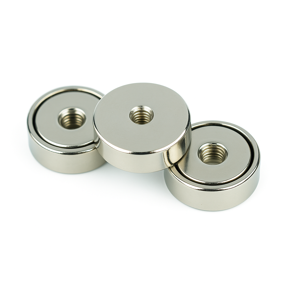 Neodymium Shallow Pot Magnets with Internal Thread , 25mm Magnet , Eclipse Magnetics Ltd